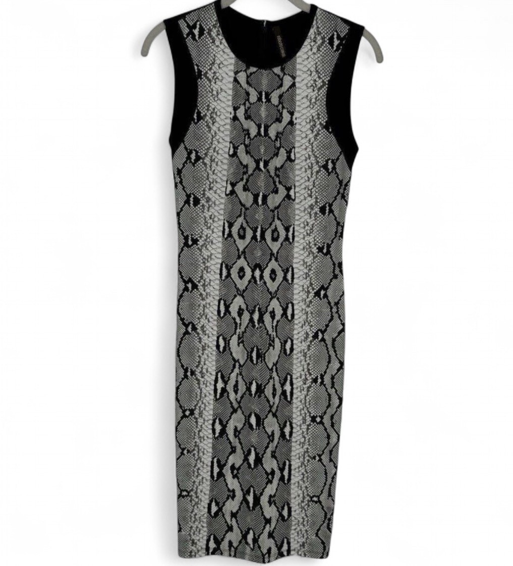 Luxury Roberto Cavalli Black Snakeskin Trompe Loeil Midi Dress Size 40
