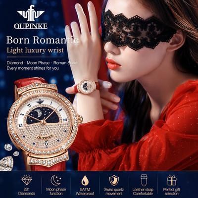    OUPINKE 3216 Luxury Moon Phase Women s Watch   