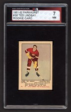 1951-52 PARKHURST #56 TED LINDSAY ROOKIE CARD KSA 7 NEAR MINT. rookie card picture