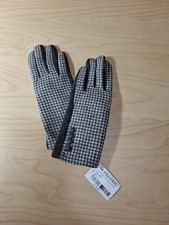 New Houndstooth Gloves Touchscreen Gray Sparkle "Button" Accents Stretch Fleece