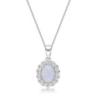 925 Sterling Silver Oval Created Opal Pendant With White Topaz Halo Fine Jewelry — photo 1