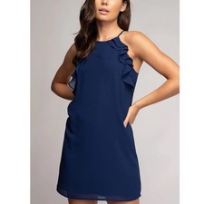Naked Zebra Navy Blue Ruffle Halter Neck Shift Dress Size M