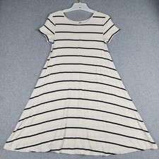 Old Navy Midi A Line Dress Women Medium White Black Striped Stretch Cap Sleeve