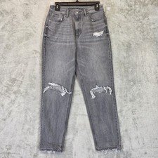 American Eagle Jeans Womens 6 Gray Mom Jean Distressed High Rise Ripped Denim
