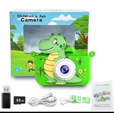 Toddlers Mini GREEN Dinosaur Camera Silicone Cover 32g Memory Card Kids Camera