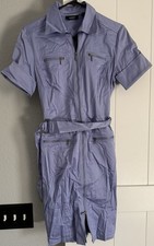 Vintage Express Lavender cotton & spandex shirt dress w/ zipper details belt Sz8