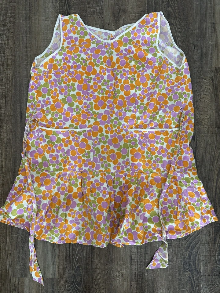 Delantal retro psicodélico floral medio mod vintage de los años 70 para mujer parte posterior abierta pequeño Foto 4 de 4