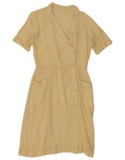 Vintage Womens Short Sleeves Shirt Dress IT 46 Large Yellow Pinstripe EC13