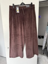 M&S GOODMOVE DARK BROWN WIDE LEG VELOUR FEEL JOGGERS 16 Reg Off