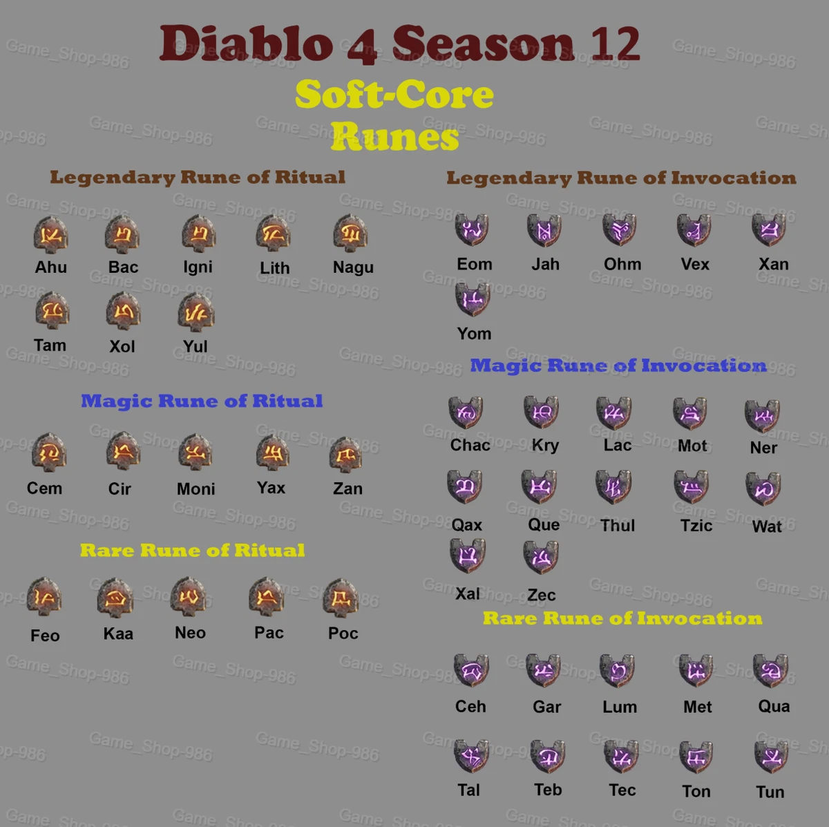 Diablo 4 S15 Season 15 Soft-core All type Runes / Rune D4 / Runes