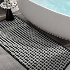 16x47 Inch Black White Ultra Thin Checkered Weave Bath Mat Non Slip Rug