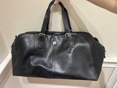 Vintage COACH Black LEATHER DUFFLE BAG Weekender Luggage F77124 | eBay