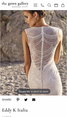 Eddy K Italia WeddingIvory Beaded Sequin Sleeveless V-Neck Mermaid Train Buttons