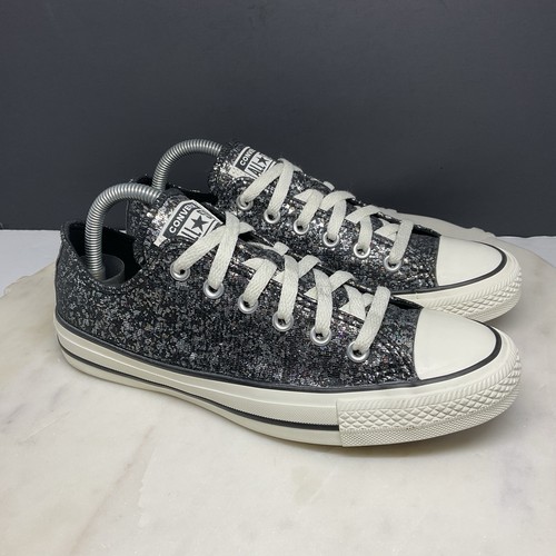 Converse All Star Low Sneakers Womens Size 8 Black Sparkle Casual Shoes A11138C - Afbeelding 2 van 9