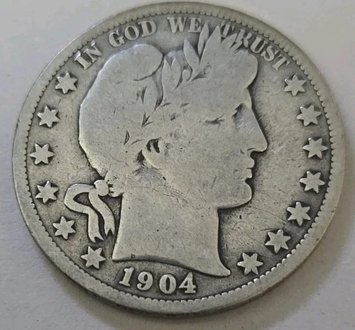 1904 O New Orleans Mint Barber Liberty Head Half Dollar 50c 0.3617 Tr Oz 11.25 g