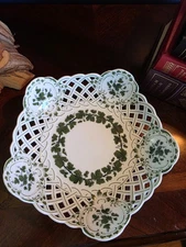 Meissen reticulated pierced  bowl full green vine pattern 9"  5 medallions