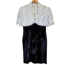 Vintage Scott McClintoock Velvet White Lace Cocktail Dress Women's Size 12 Hoco