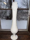 Vintage MIlk Glass  15.5 " Hobnail Milk Glass Swung Pedestal Vase