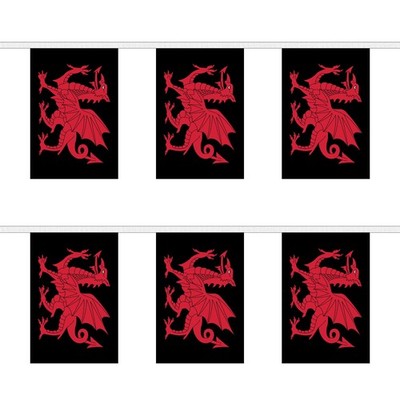 Flagtex Walisischer Drache schwarz rechteckige Wimpelkette