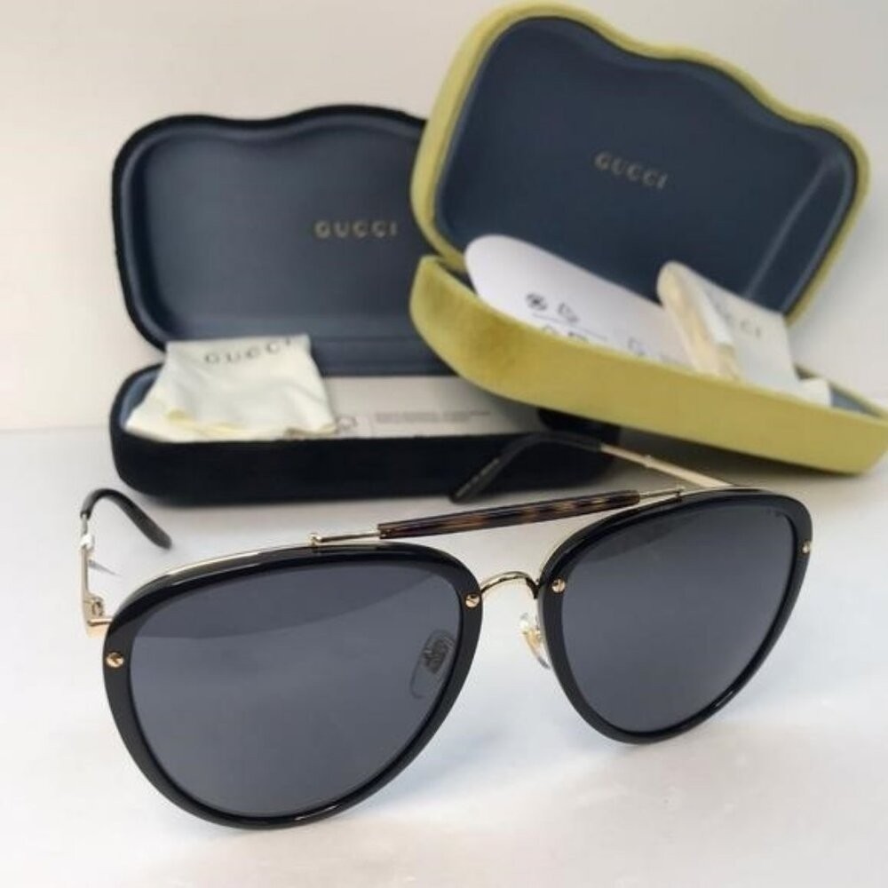 New Original Gucci GG0672S Unisex Aviator Sunglasses Black Grey Men Sunglasses image 9
