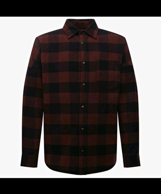 Palm Angels Plaid Long Sleeve Button-Up Shirt w/ Pockets Brown Black Size L