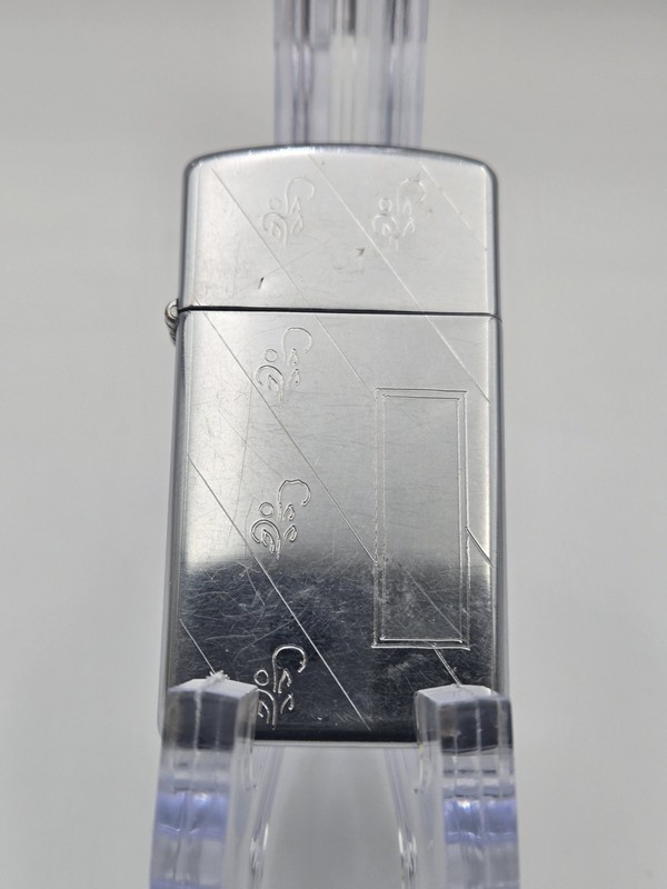 VINTAGE 1970 ZIPPO SLIM LIGHTER FEATHER DIAGONAL STRIPE UNENGRAVED BLANK...