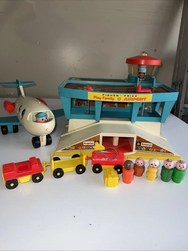 Fisher Price Vintage Little People Play Family Airport #996 & Airplane
