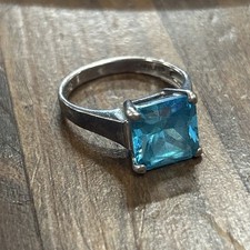 Sterling Silver NF 925 Square Blue Teal Stone Ring Sz 8 4.7 Grams