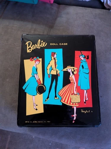 Mattel Barbie Doll Carrying Case 1961 Vintage Vinyl Black 2 Compartments