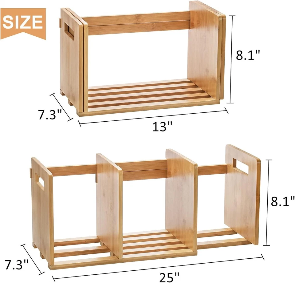 Bamboo Desktop Bookshelf, Expandable Desktop Organizer, Small Display Shelf Book - Image 4 of 4