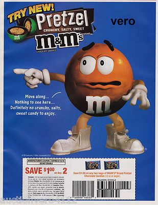2010 print ad M&M's PRETZEL #3 mms M&M orange vtg magazine