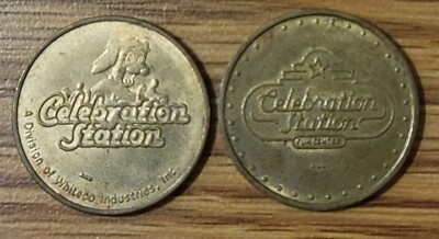 2 Vintage Celebration Station Fun Center Amusement Park Brass Arcade Tokens