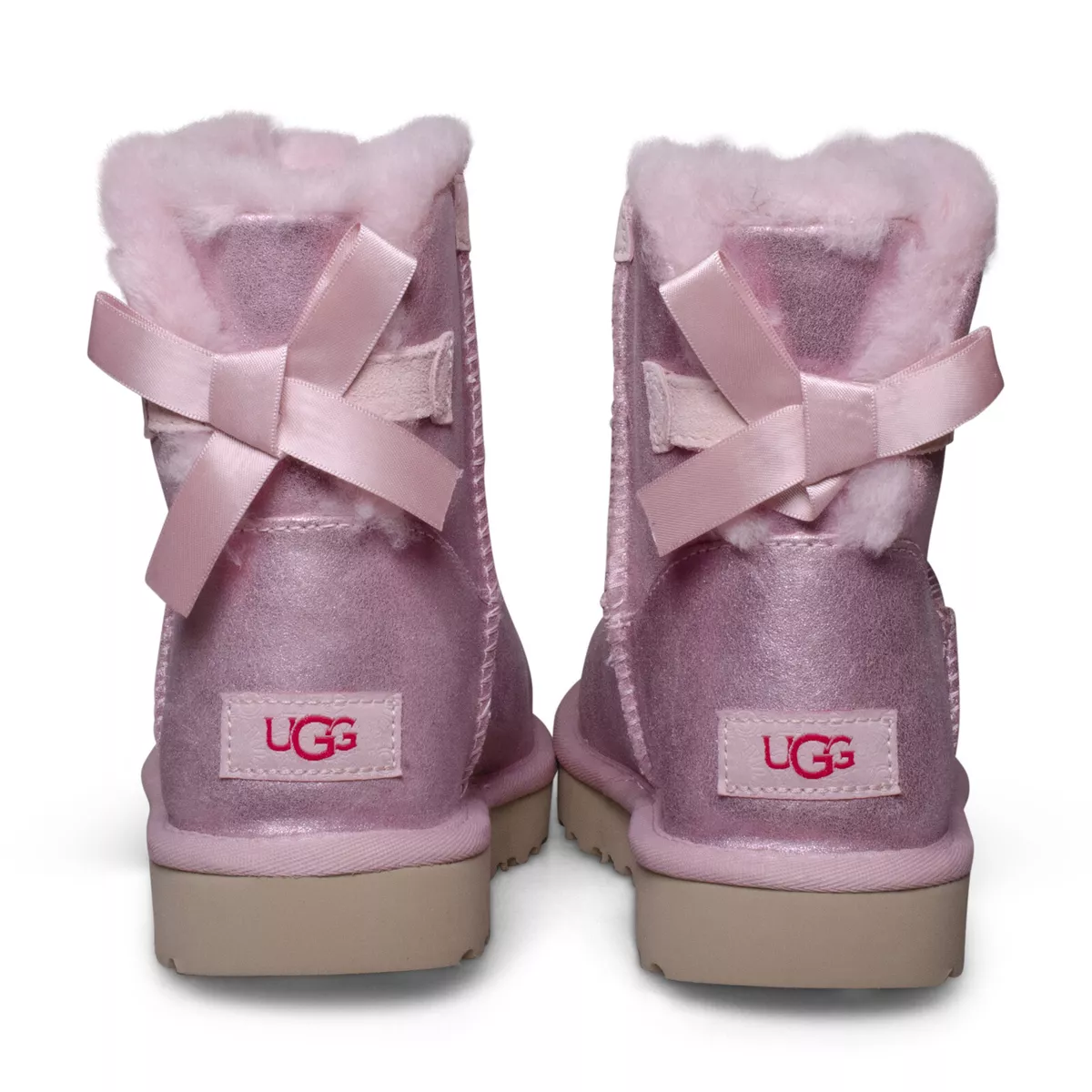UGG MINI BAILEY BOW GLISTEN PINK CLOUD SUEDE ANKLE WOMEN S BOOTS SIZE US 6 NEW