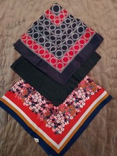 Vintage Fashion Scarf Lot Blue Red Black Floral Dots Stylish Pocket Square