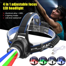 Zoom 4 IN 1 Red Green Blue Light Headlamp LED Hunting Headlight Head Torch Lamp