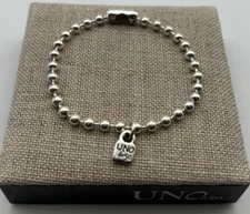 NEW Uno de 50 Emotions Sterling Silver Plated Beaded Bracelet Size Medium