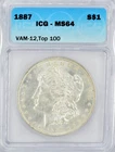 1887 Morgan Silver Dollar - ICG MS64 - VAM-12 Alligator Eye Top 100 Variety!!