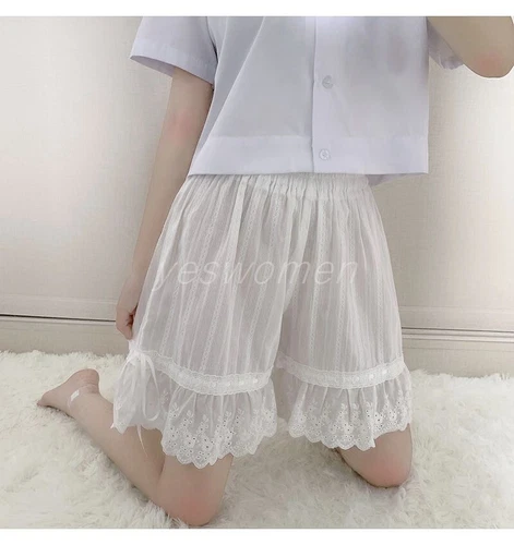 Women Ruffle Lace Trim Bloomers Half Slips Cotton Shorts Pettipants Split Skirt - Bild 3 von 10