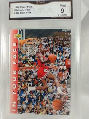 Michael Jordan 1992 Upper Deck Card #453 Slam Dunk GMA Graded MINT 9