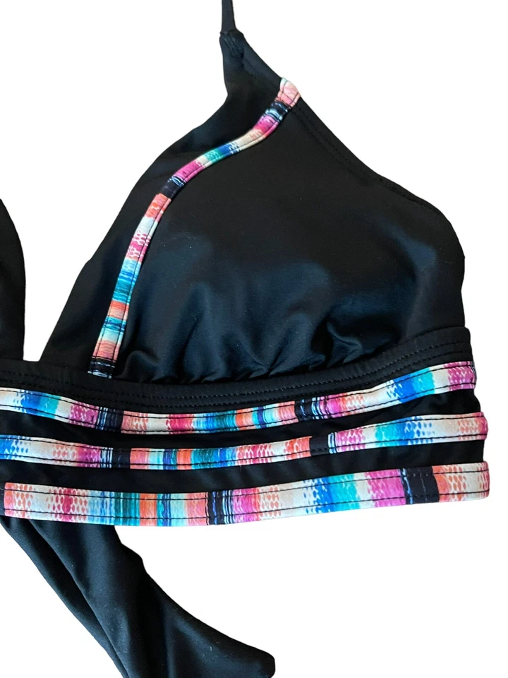 Top de bikini halter con corbata trasera negra y arco iris talla 4 de La Blanca  Foto 3 de 4