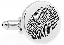 Fingerprint Pair Cufflinks CSI Police Wedding Fancy Gift Box & Polishing Cloth