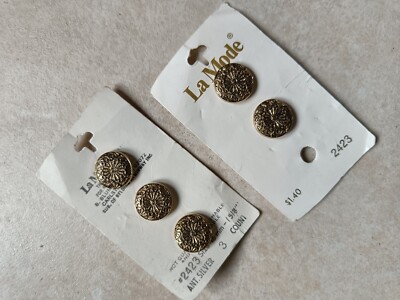 Vintage La Mode Knöpfe auf Karte goldfarben runder Schaft hinten #2423 Größe 16 mm 5/8''