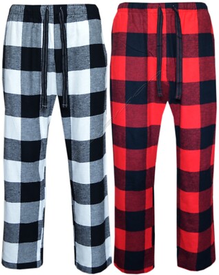 Karierte Pyjamahose Hose Flanell Karo Loungehose offener Saum mit Taschen