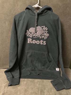 Roots Canada Hoodie Pullover Sweatshirt Men’s Medium M Forest Green Beaver 