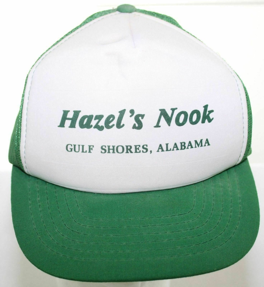 Hazels Nook Gulf Shores Alabama Vintage Trucker Hat Snapback Cap Green  White