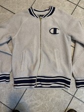Vintage Champion Knitwear Jacket Women Size Small White Blue