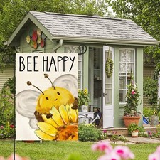 Summer Decorations Bee Happy Flower Garden Yard Flag Outdoor Gift 12"x18"