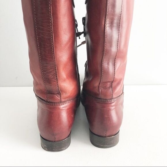 FRYE Melissa Lace Up Zip Up Cognac Leather Riding Boots Size  display picture 1