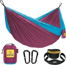 Wise Owl Outfitters Camping Hammock w/Tree Straps, Large - Fuchsia & Sky Blue