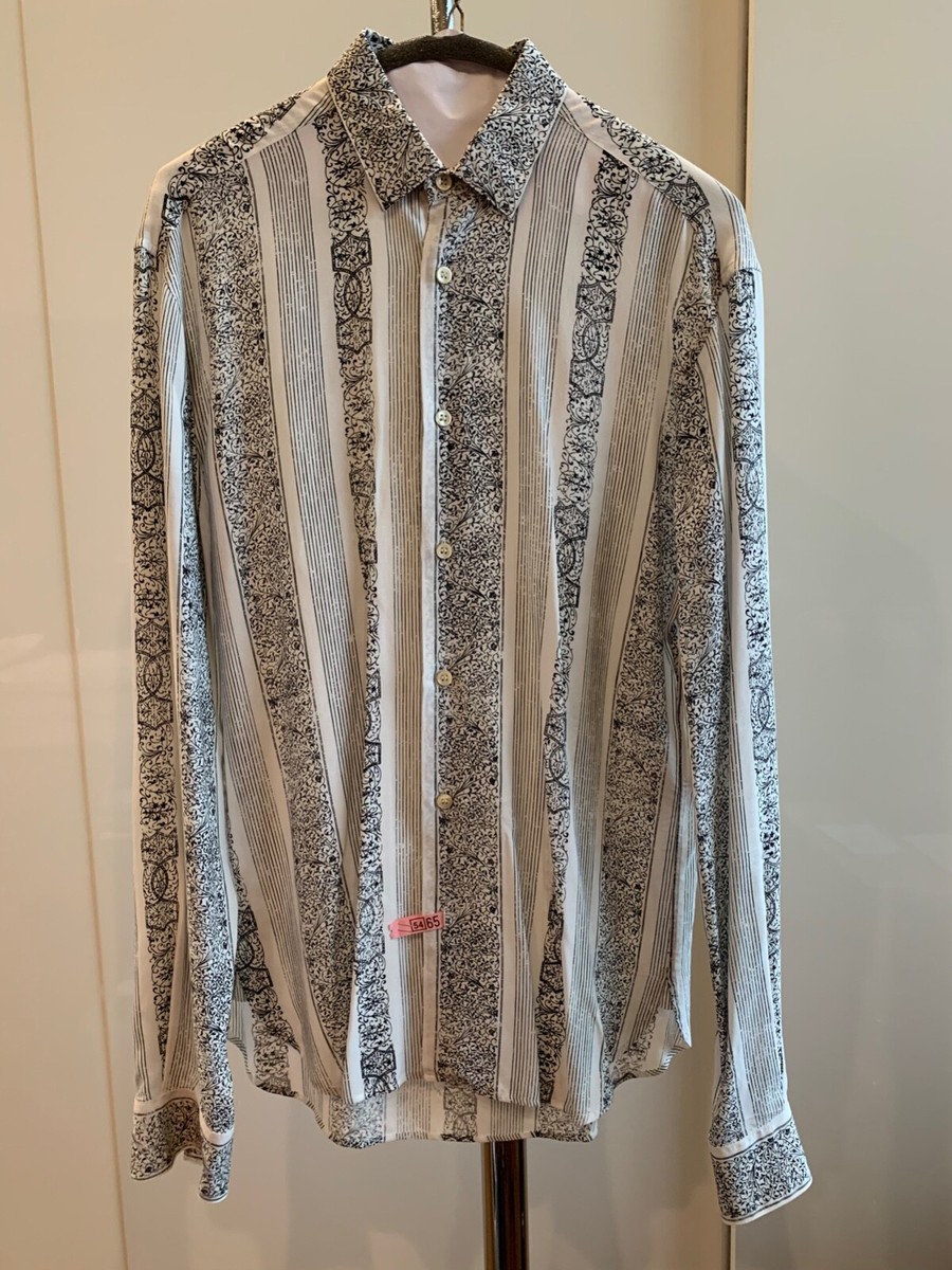 SAINT LAURENT PARIS YSL Mens Black White Button Down Long Sleeve  